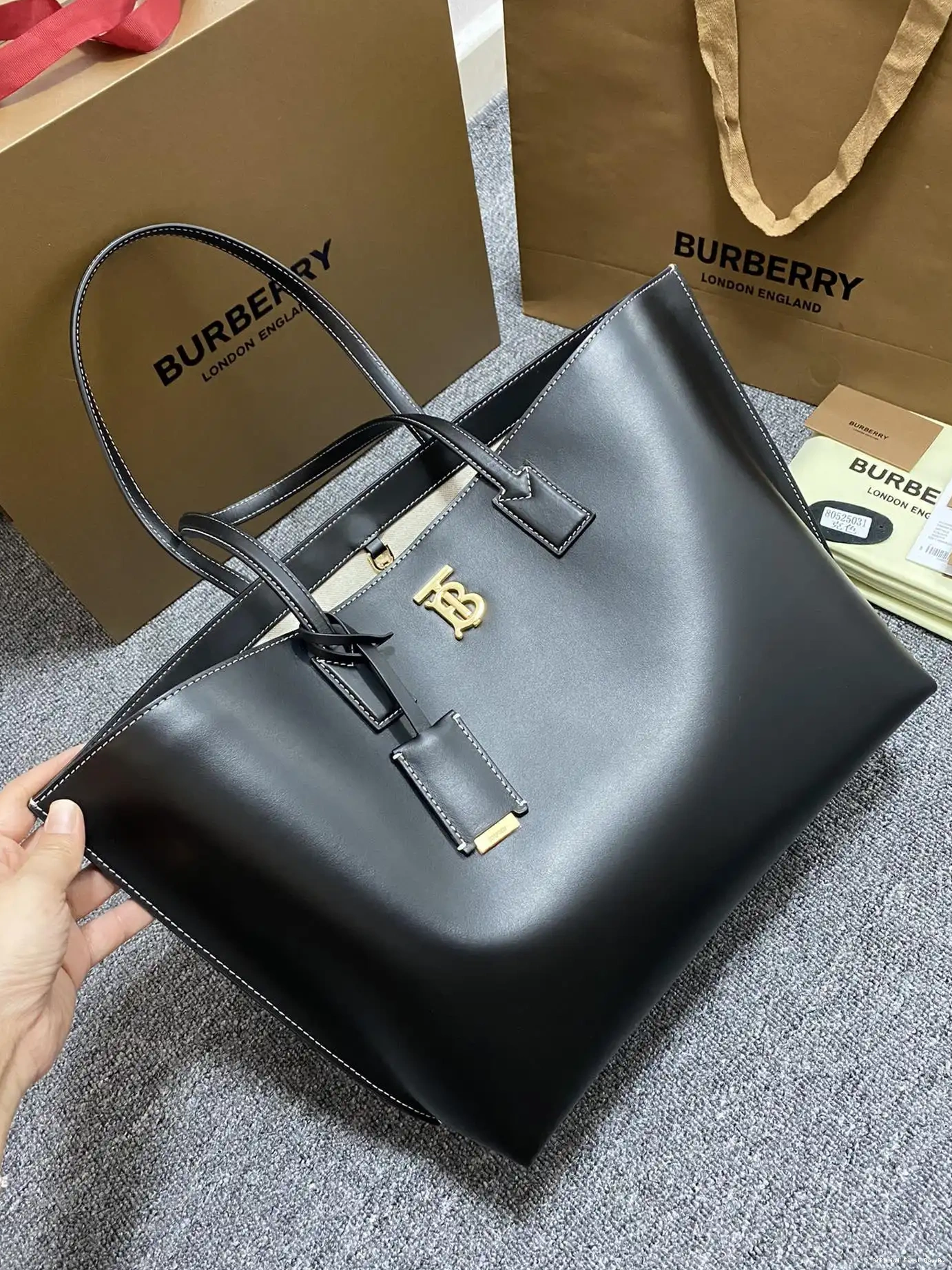Official First Bag Ru Check bag-34*14*28CM Medium BURBERRY Tote 0526
